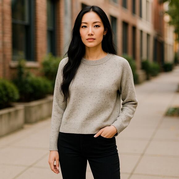 Rachel Zoe Sweaters - Rachel Zoe Speckled Boxy Crewneck Sweater Cream Gray Black XL